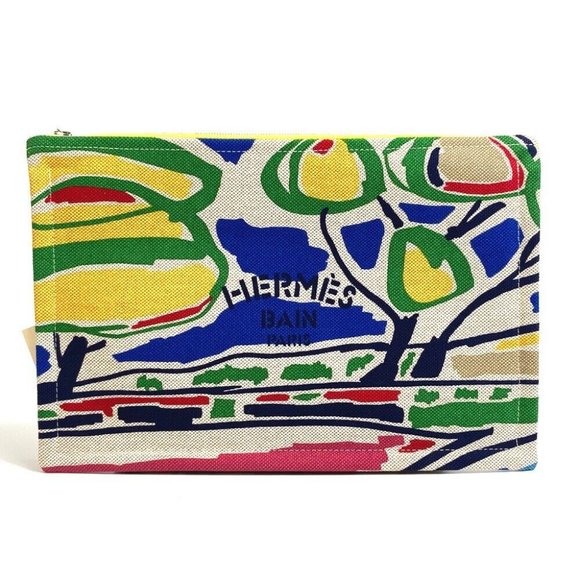 Hermes Handbags - UNUSED HERMES Multi total pattern Flat pouch GM Pouch Canvas Multicolore